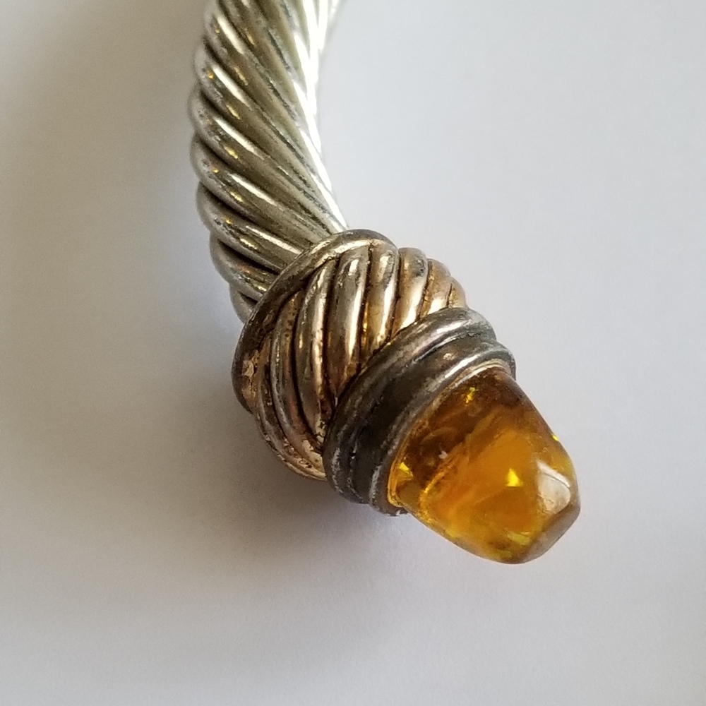Cuff bracelet cable twist silver tone orange ends - Picture 14 of 16